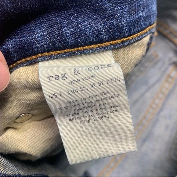 Rag & Bone Crop Jean in Santiago Distressed Raw Hem Ankle Dark Wash - Picture 8 of 10